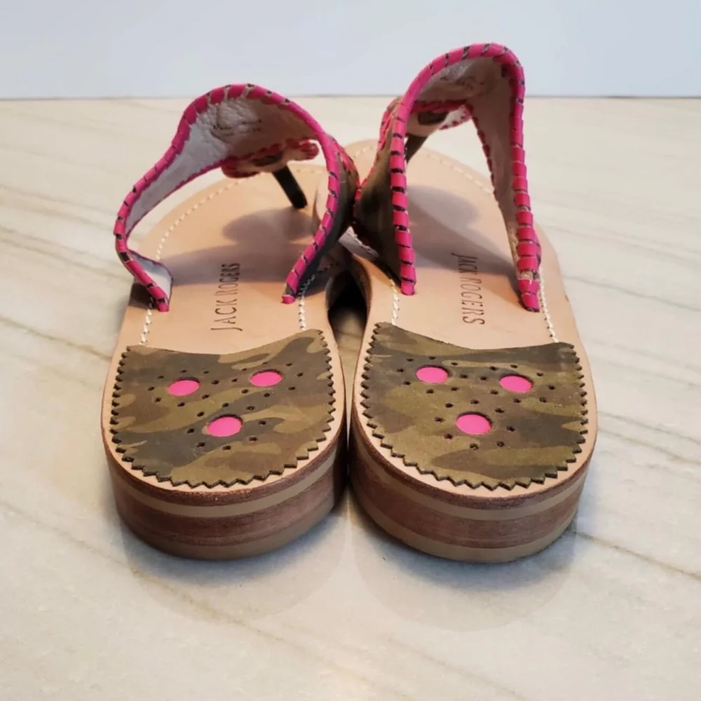 Jack Rogers Jacks Camo Flat Sandal Suede Grey/Magenta NEW Size 7